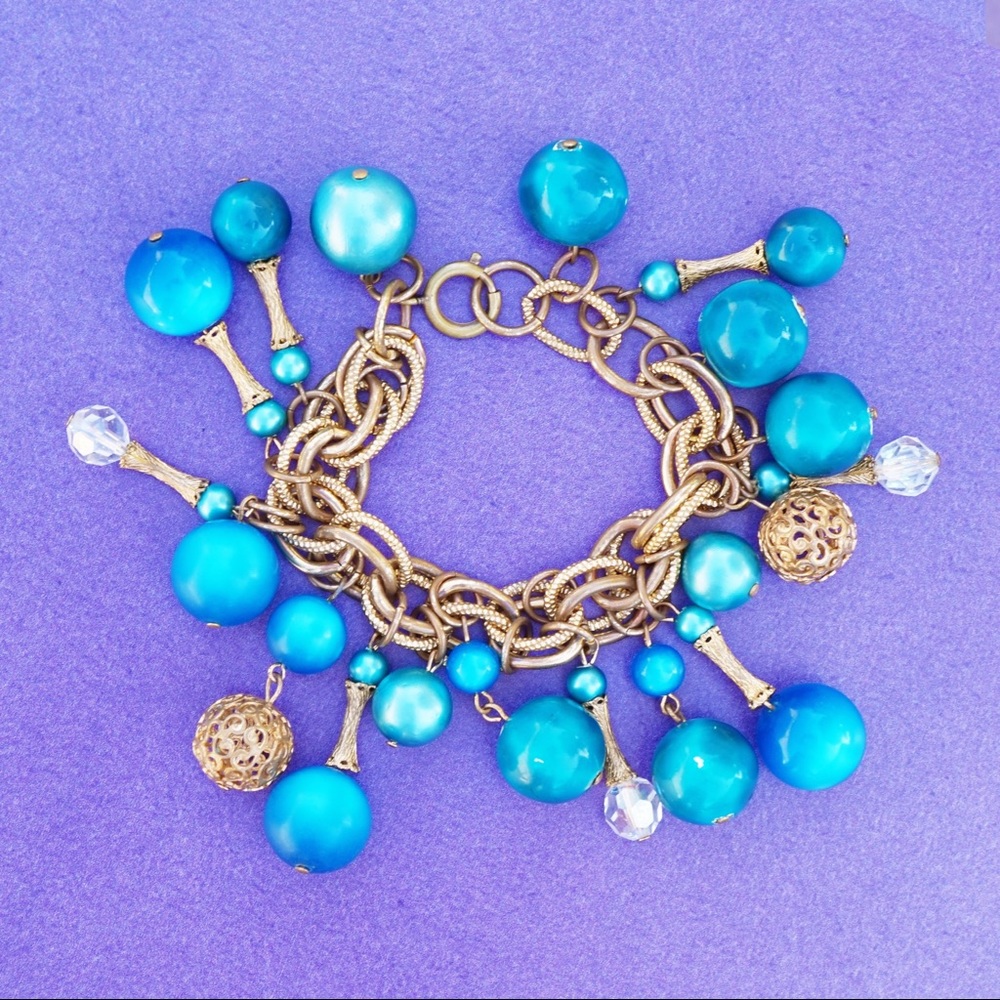 Vintage Blue Moonglow Bead Dangle Bracelet